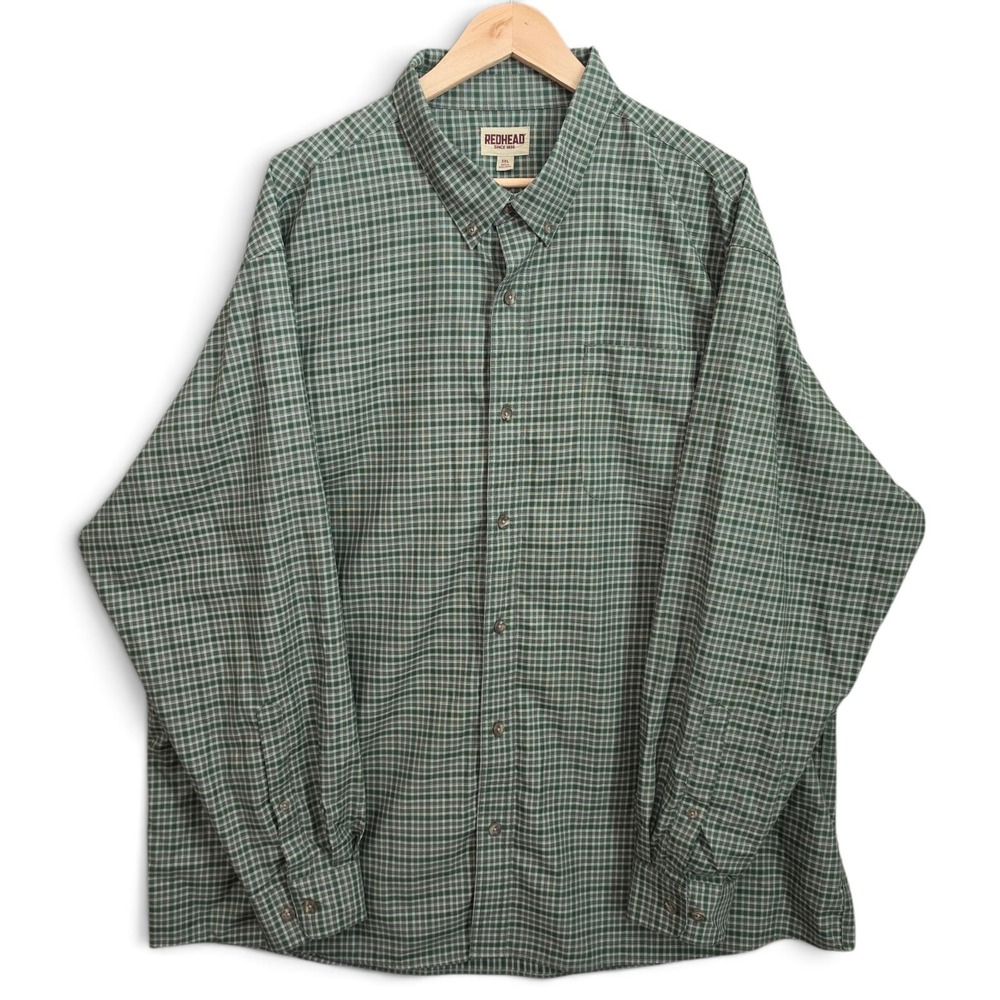 RedHead Shirt Mens 3XL Big Tall Green Plaid Long Sleeve Button Down Outdoor